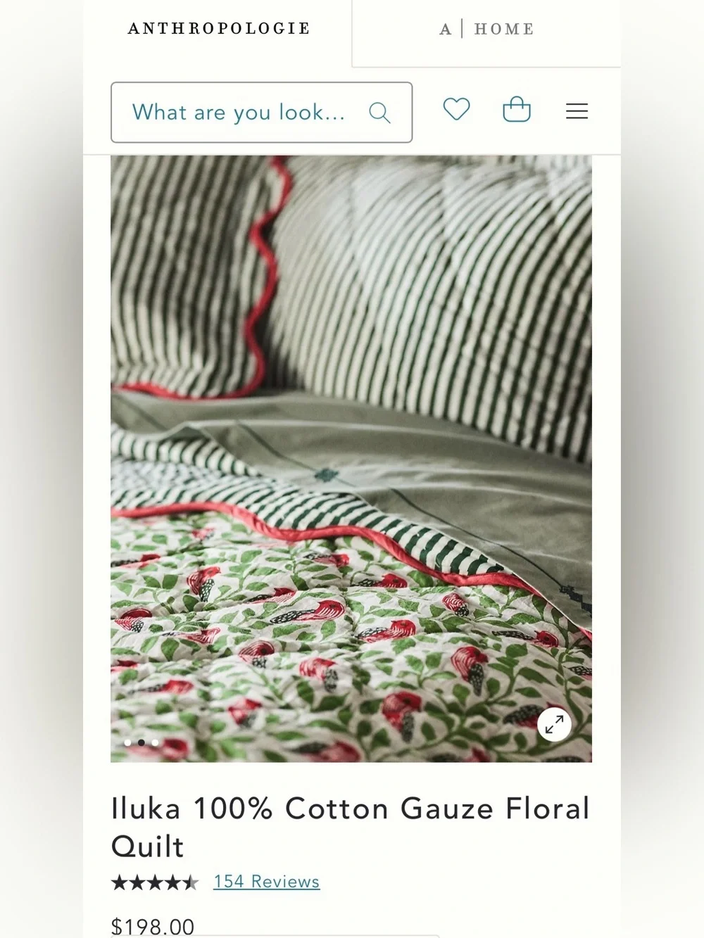 Anthropologie Iluka 100% Cotton Gauze Floral Quilt, with 2 Shams: NEW